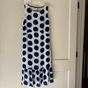 BODEN Constance Linen Dress Blue Polka Dots on White Size US 8